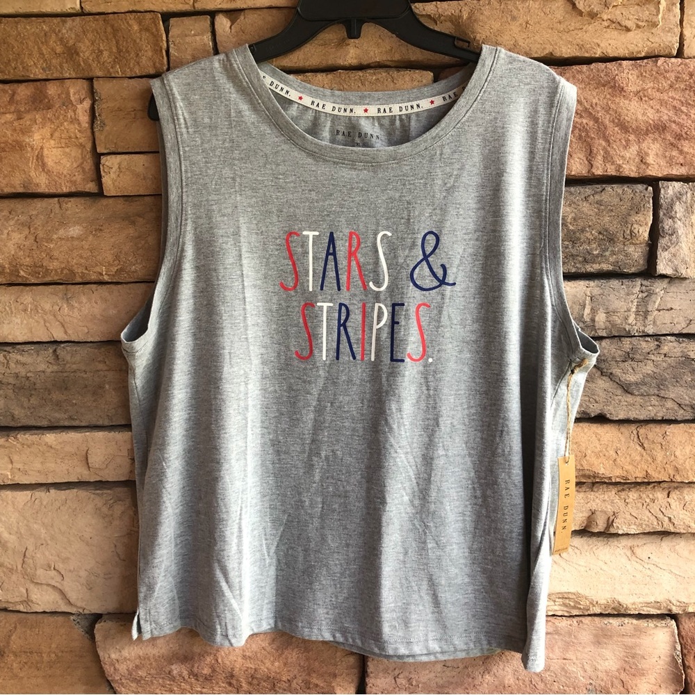 Rae Dunn Grey "Stars & Stripes" Tank Top NWT XL